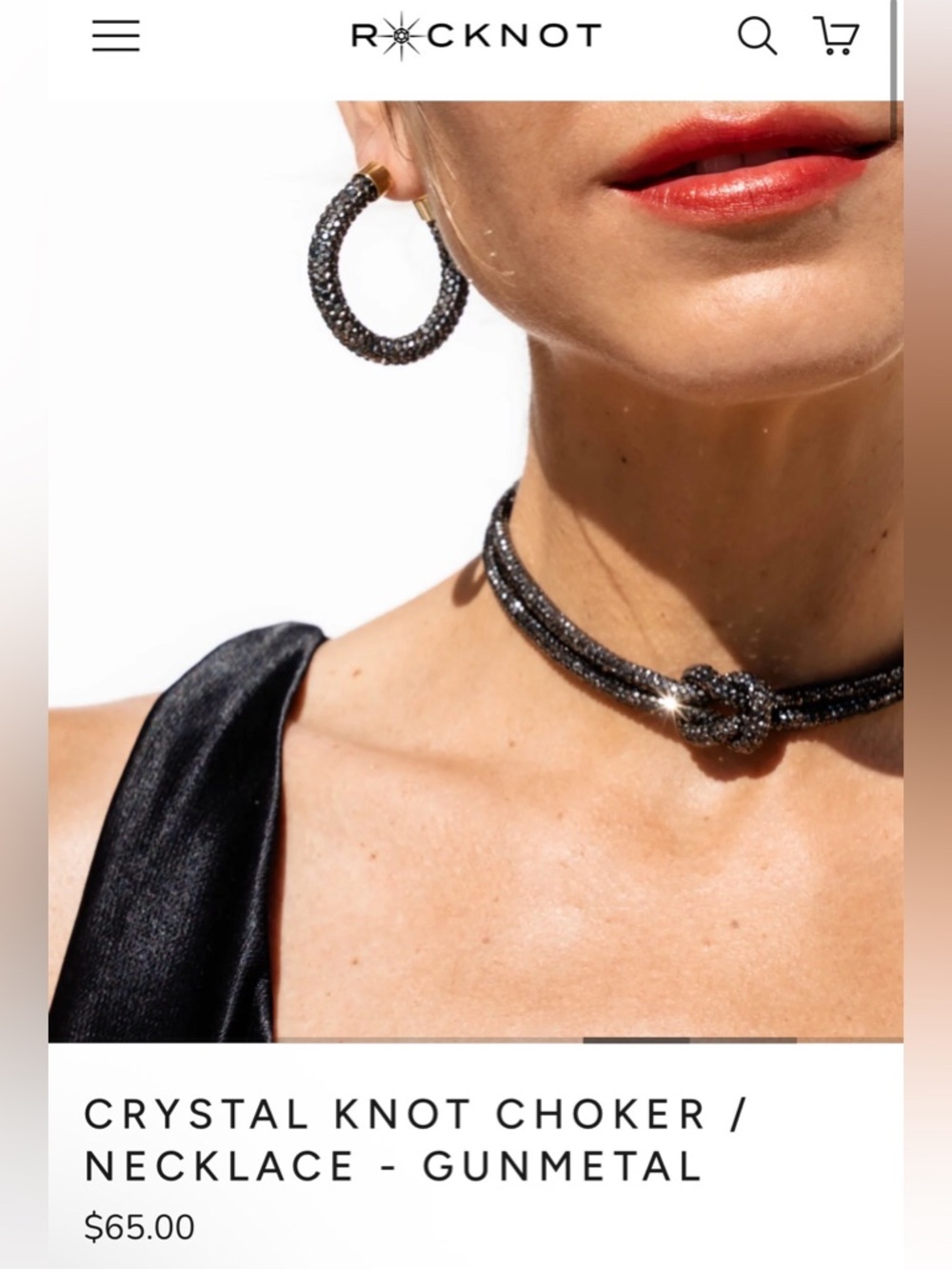 Rocknot Crystal Knot Choker Necklace - Gunmetal, NWT - Picture 2 of 3